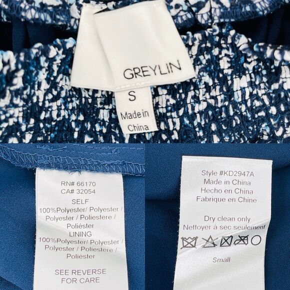 Greylin Womens Dress Size Small Blue Printed Off Shoulder Lace Hem Blouson Mini - Picture 7 of 10